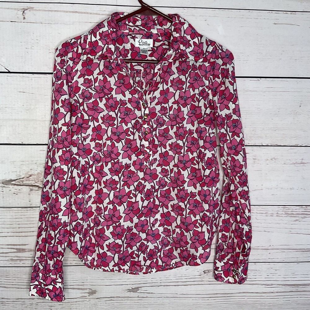 Lilly Pulitzer Womens Shirt Size 2 Pink Floral Blouse Long Sleeve Button Front - Picture 2 of 9